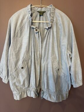 Eddie Bauer Women’s Light Blue 100% Cotton 3/4 sleeve Bomber Jacket XXL